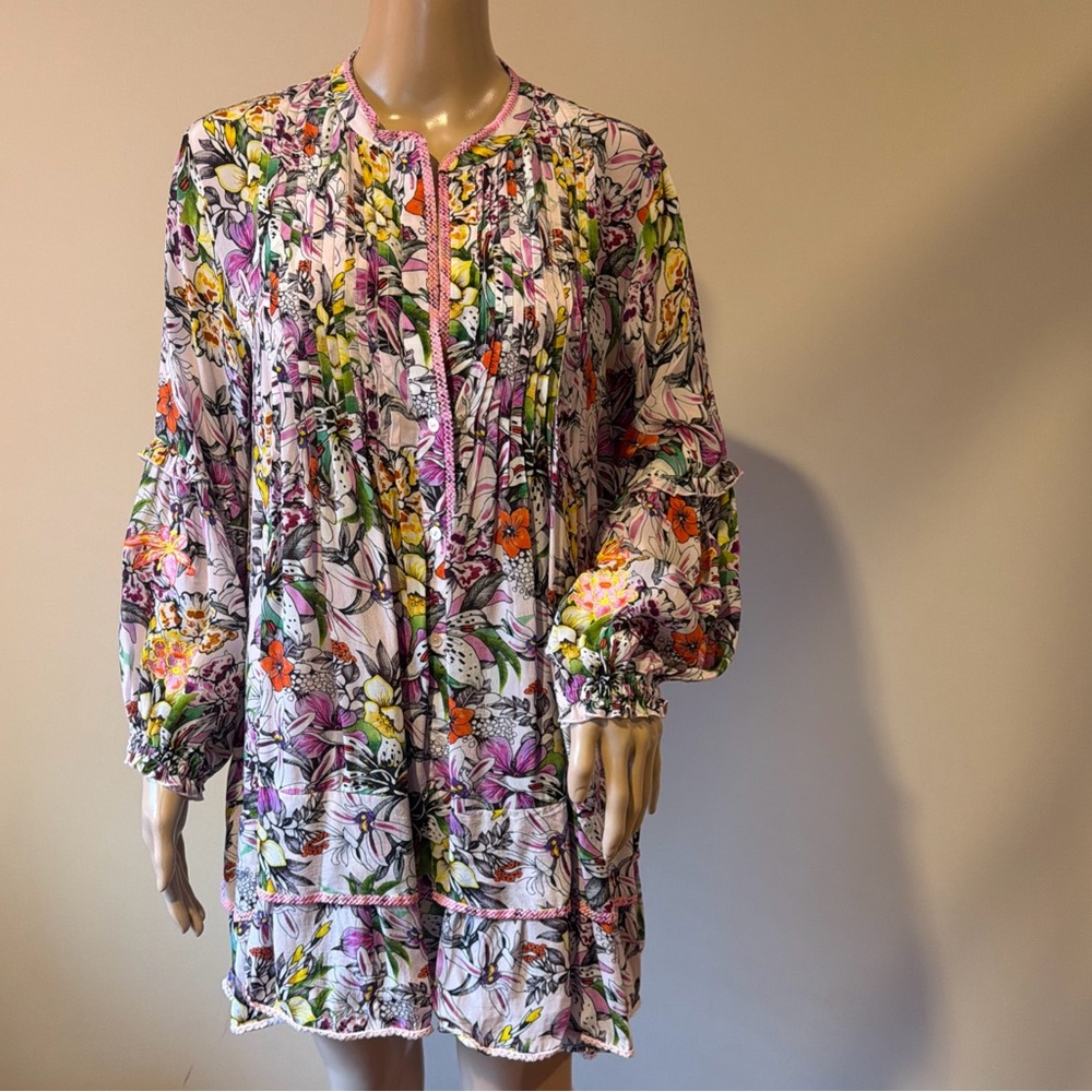 TAJ Floral Long Sleeve Dress Size M
